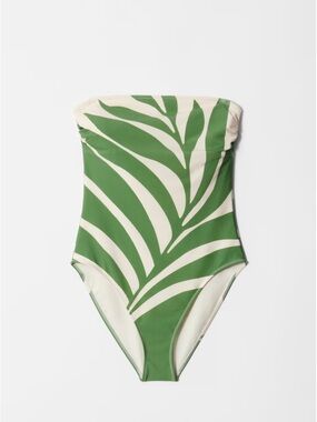 NWT & Other Stories Sz 12 Womens Green Leaf Strapless One-Piece Swimsuit Ret $98